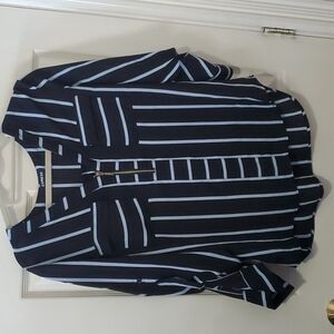 Express Navy and White Striped Zip-Front Blouse